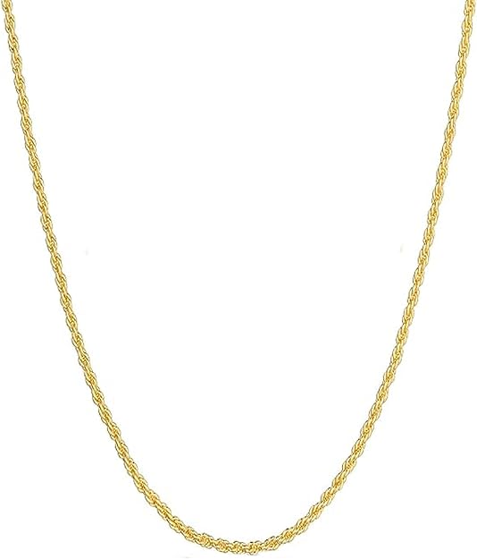 14k Yellow Gold Solid Rope Chain Necklace for Women and Men Jewelry with Lobster Clasp