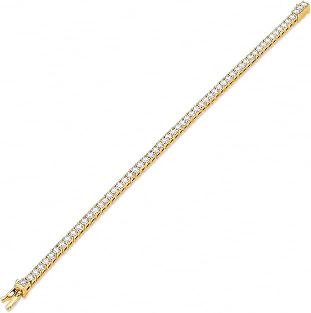 5 Carat - 10 Carat Lab Grown Diamond Tennis Bracelet | 14K Yellow Gold Four prong Link Tennis Bracelet Size 6.5 To 8 inch | E-F color and VS1 clarity