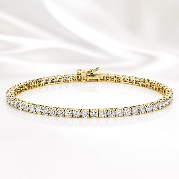 5 Carat - 10 Carat Lab Grown Diamond Tennis Bracelet | 14K Yellow Gold Four prong Link Tennis Bracelet Size 6.5 To 8 inch | E-F color and VS1 clarity