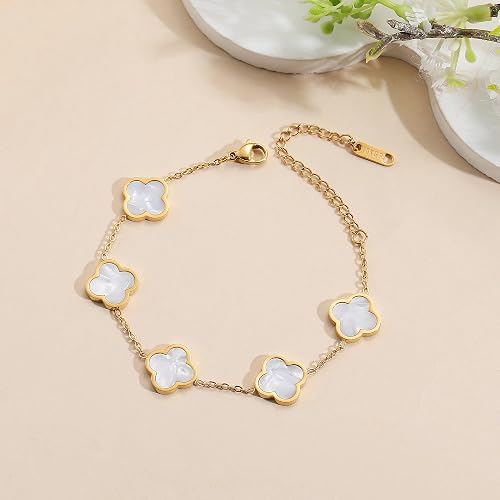 AIPPK 18K Gold Plated Clover Lucky Bracelet for Women White/Black/Red/Green Flower Four Leaf Link Bracelets Trendy Jewelry Gifts for Women