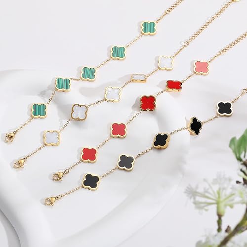 AIPPK 18K Gold Plated Clover Lucky Bracelet for Women White/Black/Red/Green Flower Four Leaf Link Bracelets Trendy Jewelry Gifts for Women