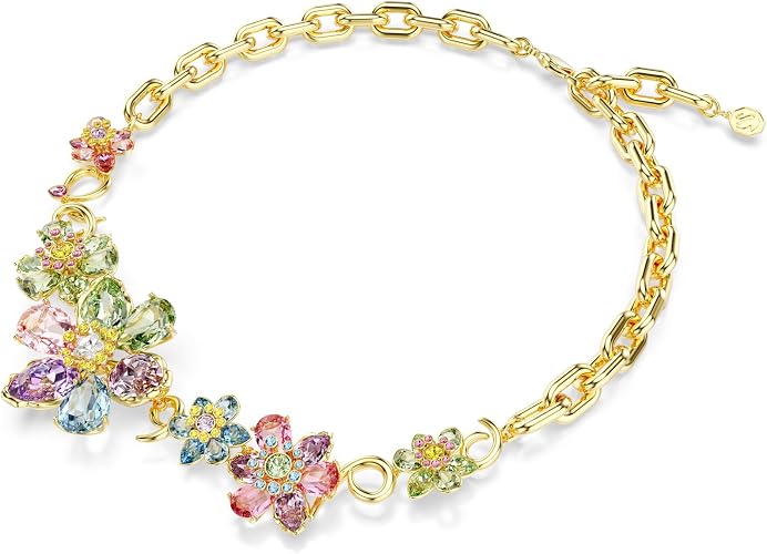 Swarovski Idyllia Necklace, Mixed cuts, Flower, Multicolored, Gold-Tone Finish