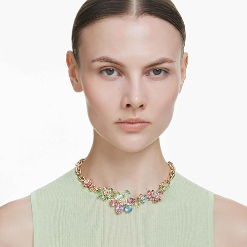 Swarovski Idyllia Necklace, Mixed cuts, Flower, Multicolored, Gold-Tone Finish