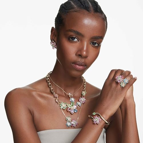 Swarovski Idyllia Necklace, Mixed cuts, Flower, Multicolored, Gold-Tone Finish